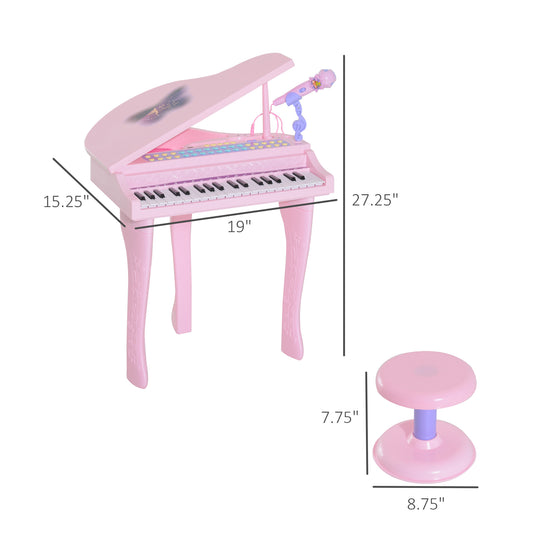 Qaba Mini Electronic Musical Piano 37 Key Keyboard Multifunction Kids Toy with Microphone Stool (Pink)