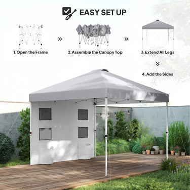 Outsunny 10' x 10' Pop Up Canopy Tent with Sidewall, Height Adjustable Instant Sun Shelter with Storage Pockets, Light Grey