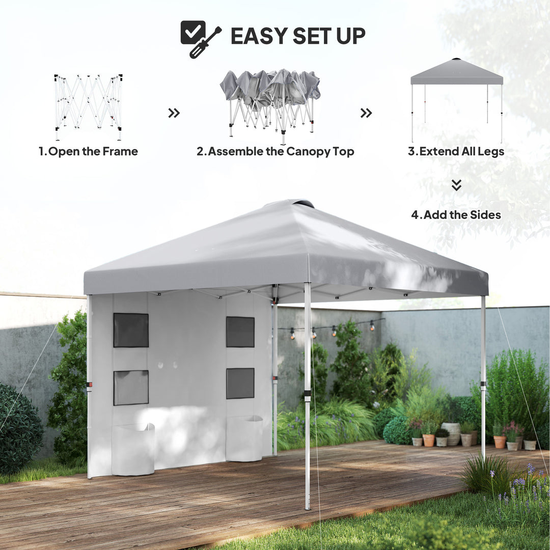 Outsunny 10' x 10' Pop Up Canopy Tent with Sidewall, Height Adjustable Instant Sun Shelter with Storage Pockets, Light Grey