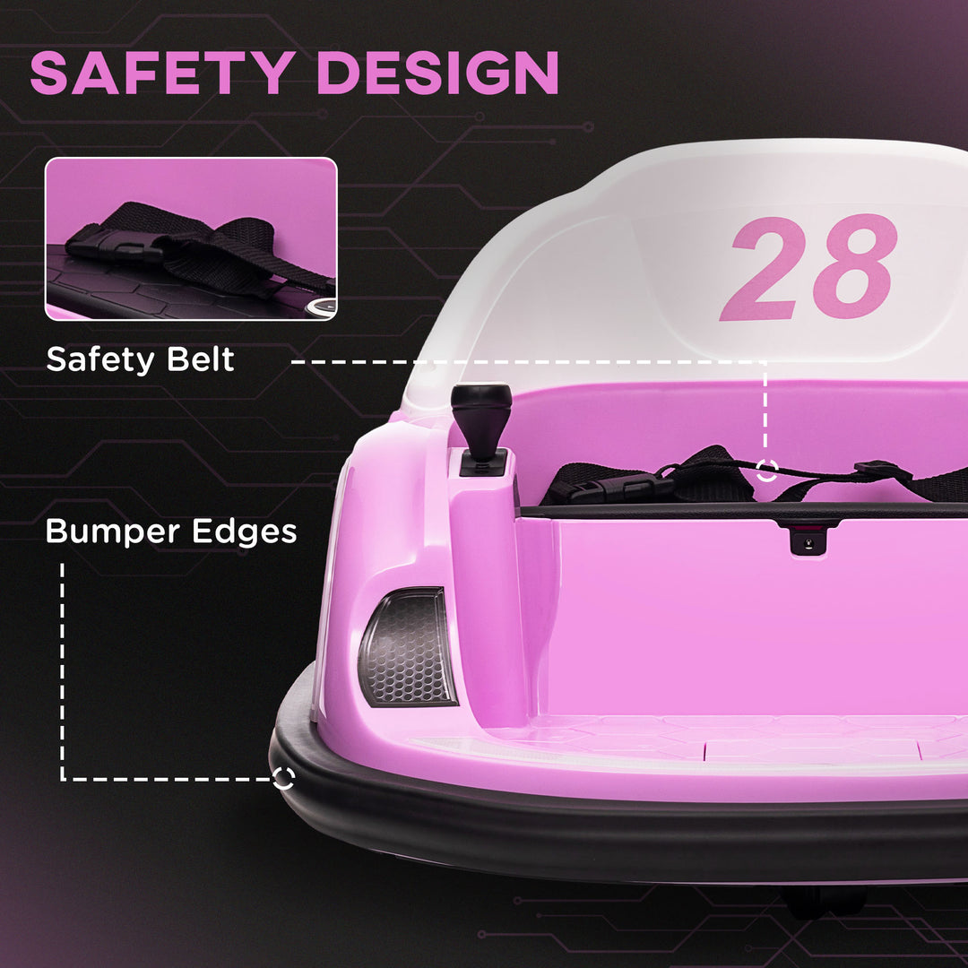Qaba 12V Bumper Car for Toddlers, Ride On Car with 360 Degree Remote Control, Lights Music Horn, for 1.5-5 Years, Pink