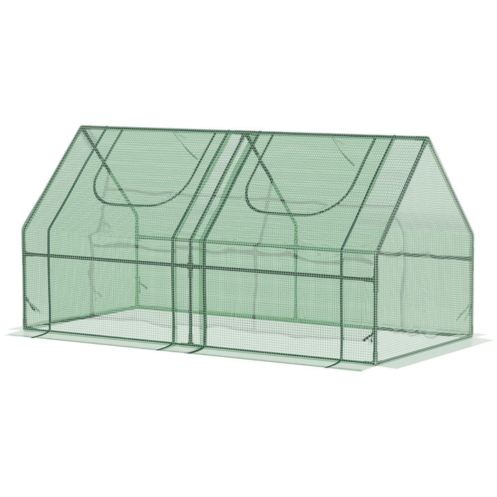 Outsunny 6' x 3' x 3' Portable Mini Greenhouse, Garden Green House Kit with 2 PE/Plastic Covers, Steel Frame and 2 Roll Up Zipper Windows, Dark Green