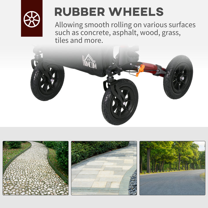 HOMCOM Rollator for Seniors with Seat, Rubber Wheels, Aluminum Folding Rolling Walker with Adjustable Handle, Bag, Blue