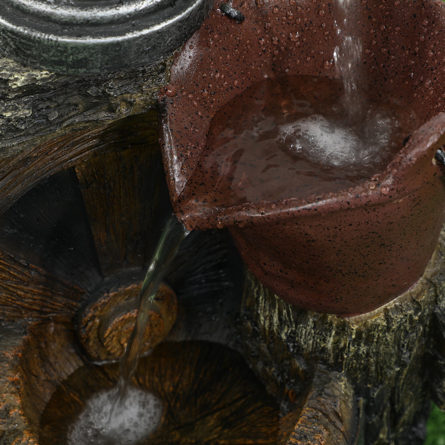 Outsunny Rustic Waterfall Fountain with Old Fashion Pump Barrel Wheel, 3-Tier Cascading Outdoor Fountain with Adjustable Flow, Decorative Water Feature for Zen Garden, Deck, Porch
