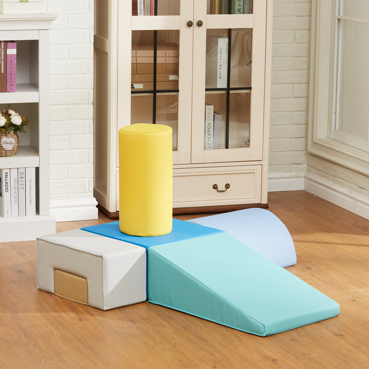 Qaba 6 Piece Soft Play Equipment for Kids 6-72 Months, Yellow and Green