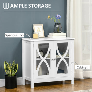 HOMCOM Kitchen Sideboard, Glass Door Buffet Cabinet, Bathroom Storage Cabinet with Adjustable Storage Shelf for Dining Room, Living Room, White