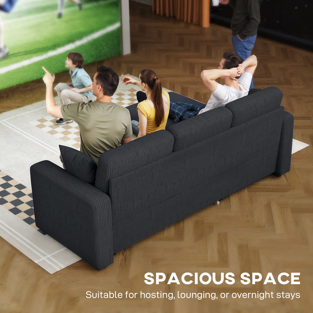 HOMCOM 81" Sofa Bed, 2 In 1 Pull Out Sleeper Sofa Bed with Storage, Corduroy Convertible Couch for Living Room, Dark Grey