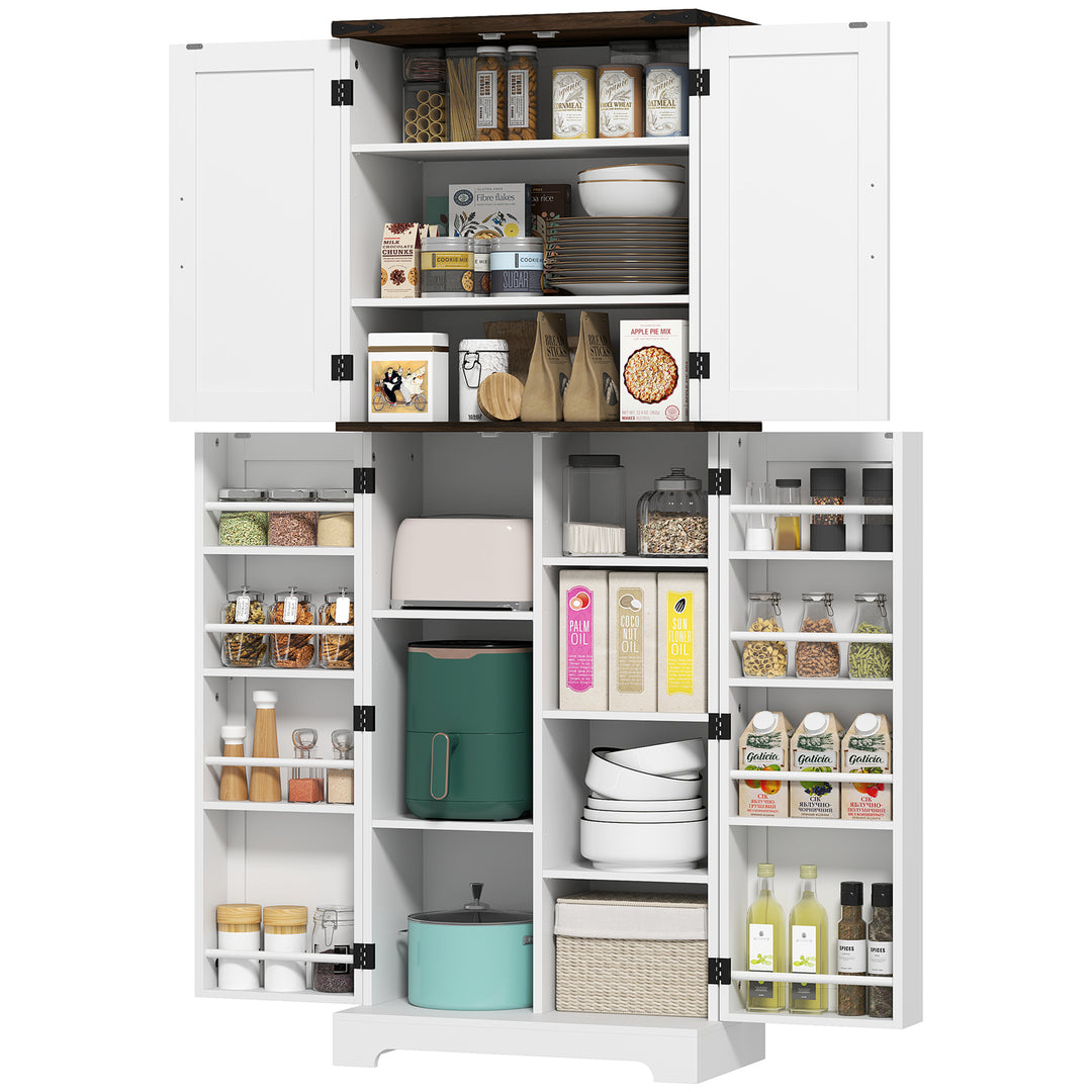 HOMCOM 64" Tall Kitchen Pantry Cabinet with Spice Racks and Adjustable Shelves, White