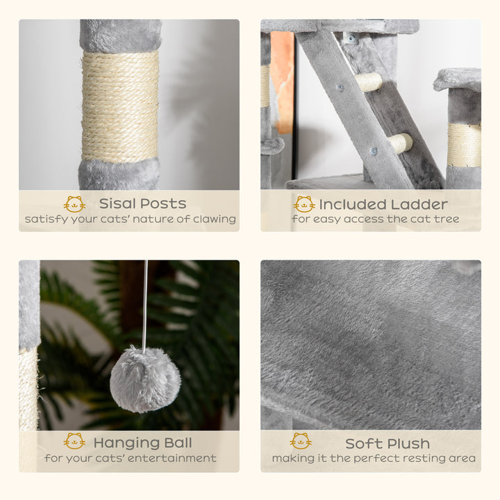 PawHut 94"-102" Huge Cat Tree Ceiling High Cat Condo Scratching Post Activity Center Multi-Level Play House