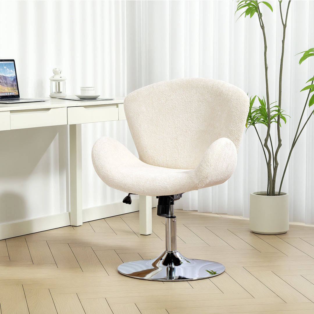 HOMCOM Swivel Office Chair, Velvet Desk Chair with Wide Bucket Seat, Butterfly Back, Tilt Function and Round Base, Cream White