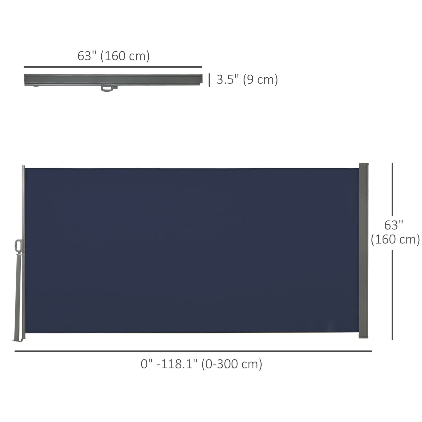 Outsunny 118" x 63" Retractable Side Awning Patio Outdoor Folding Privacy Screen with Resistance to UV Rays & Wind, Grey