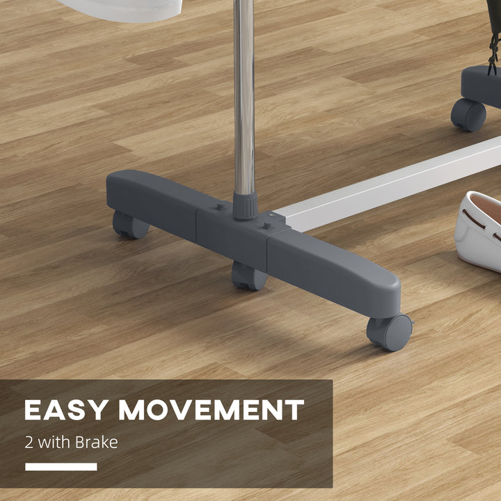 HOMCOM 3-Tier Foldable Clothes Drying Rack, Stainless Steel Laundry Rack with 2 Side Wings and 6 Castors, Collapsible Adjustable Clothes Airer for Indoor Outdoor, Grey