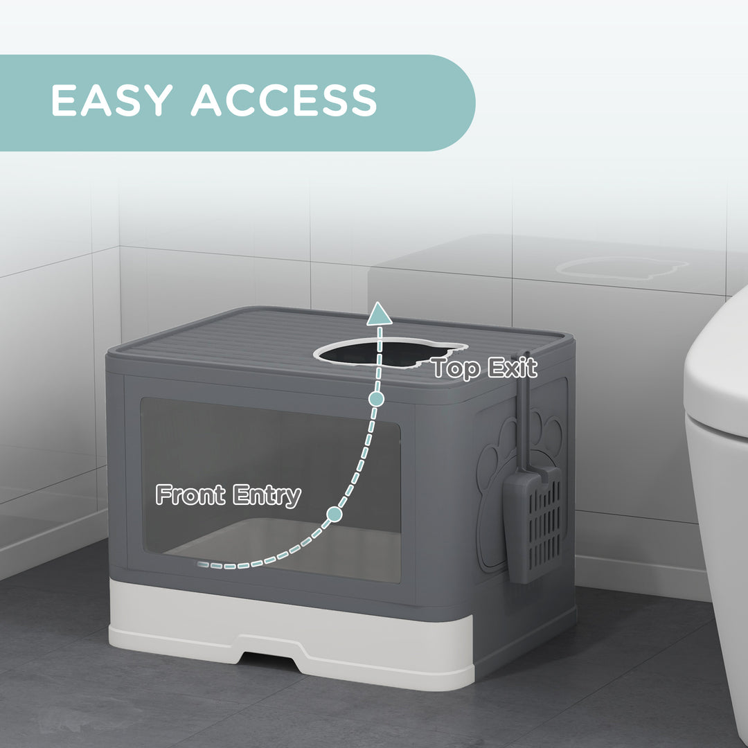 PawHut Cat Litter Box, Front Enter & Top Exit Cat Litter Tray with Scoop, Pull-out Tray, Easy to Clean, Green