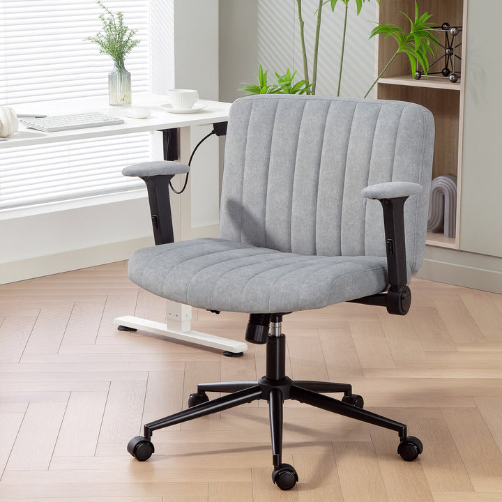 HOMCOM Criss Cross Chair with Flip-up Armrests, Wheels, Wide Office Chair with Adjustable Height, Tilting for Home, Grey