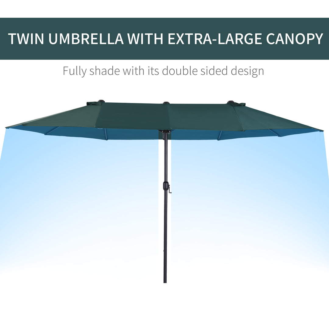 Outsunny 15ft Double-sided Patio Umbrella with Twin Canopy, Extra Large Outdoor Parasol with Crank for Pool, Deck, Market, Blue