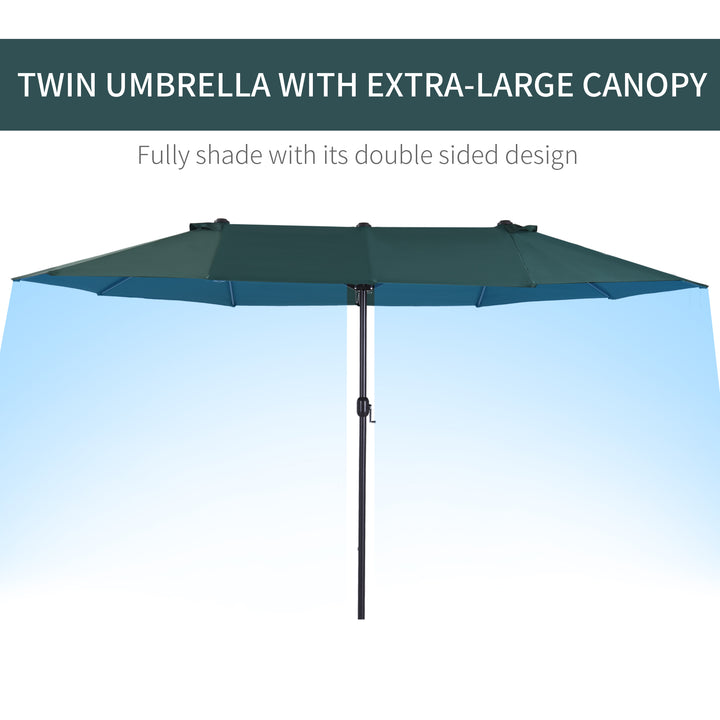 Outsunny 15ft Double-sided Patio Umbrella with Twin Canopy, Extra Large Outdoor Parasol with Crank for Pool, Deck, Market, Blue