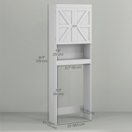 HOMCOM Over The Toilet Cabinet, Modern Bathroom Above Toilet Storage with Barn Doors and Open Shelf, White