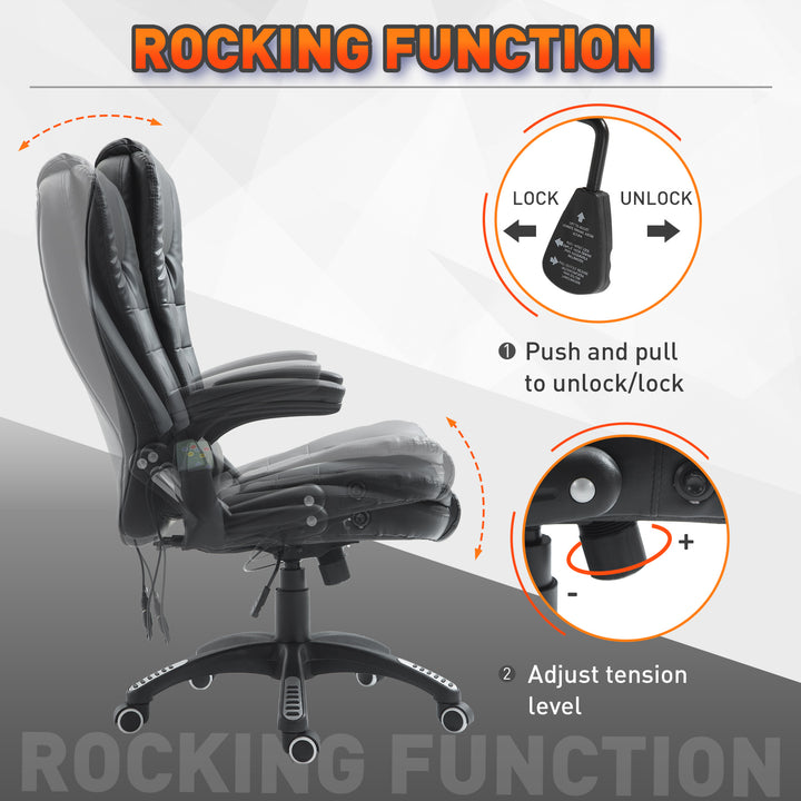 HOMCOM Executive Office Chairs Heated Massage High Back Reclining Office Chair Swivel Leather Adjustable Vibrating Furniture Black