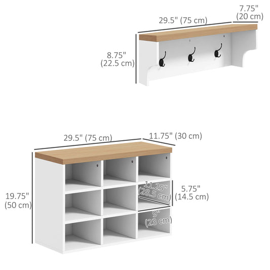 HOMCOM 2-in-1 Hall Tree, 5-Hook Coat Rack Shoe Bench Set w/ Bench and Shoe Storage for Entryway, Hallway, White