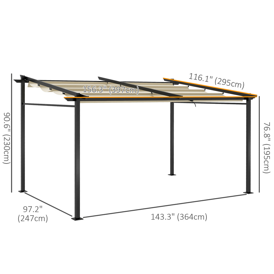 Outsunny Metal Pergola with Sliding Roof Canopy, Retractable Pergola Canopy, 10' x 13', Beige