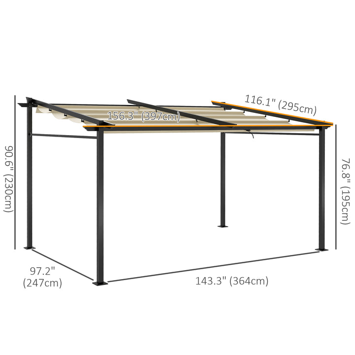 Outsunny Metal Pergola with Sliding Roof Canopy, Retractable Pergola Canopy, 10' x 13', Beige