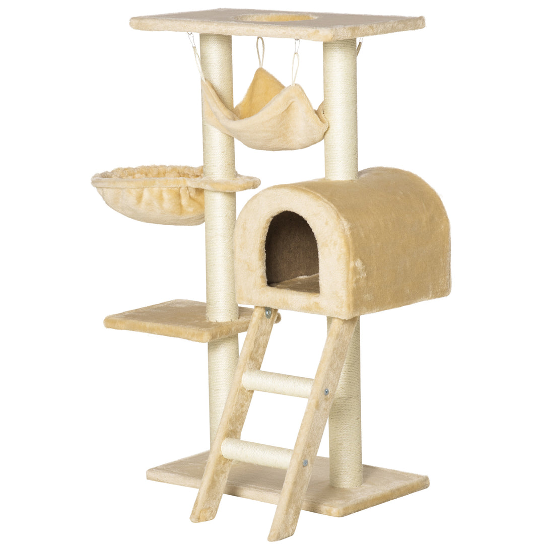 PawHut 39" Deluxe Cat Tree Tower Scratching Post Kitten Condo Activity Center Deep Cream
