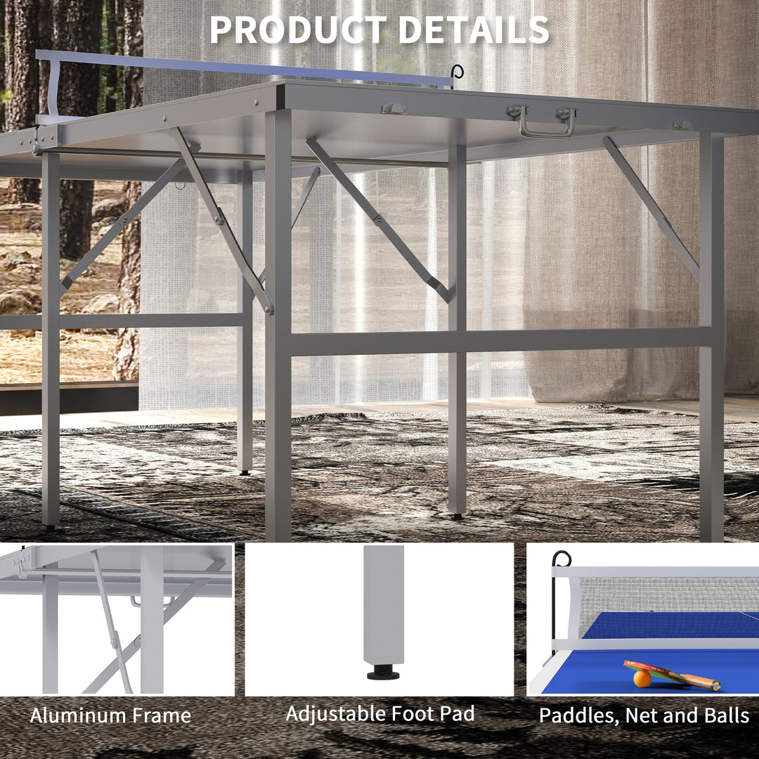 Soozier Portable Ping Pong Table Set, Table Tennis Table w/ Net, 2 Paddles, 3 Balls for Outdoor and Indoor, Easy Assembly, Blue