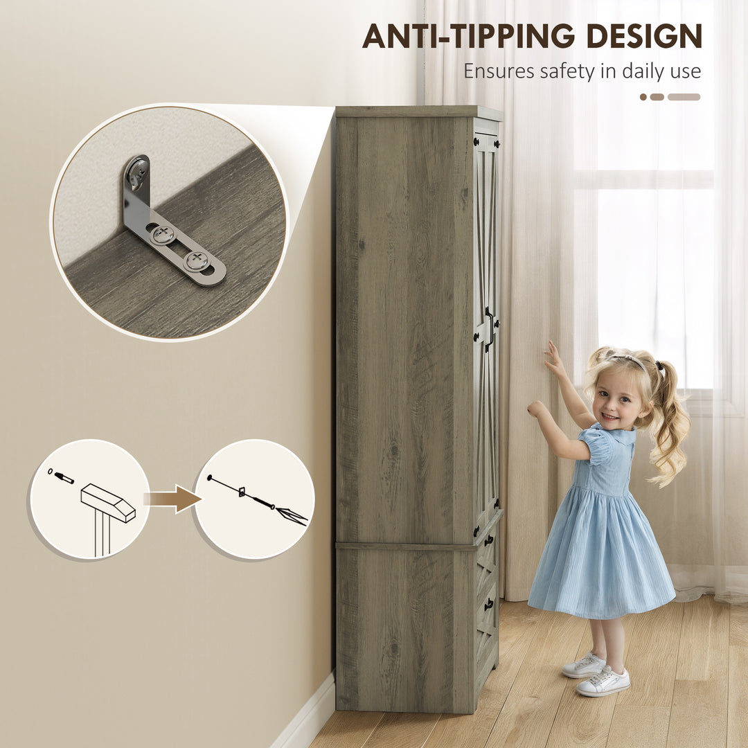 HOMCOM Farmhouse Kitchen Pantry Storage Cabinet, 64" Freestanding Kitchen Pantry Cabinet with Drawers, Distressed White