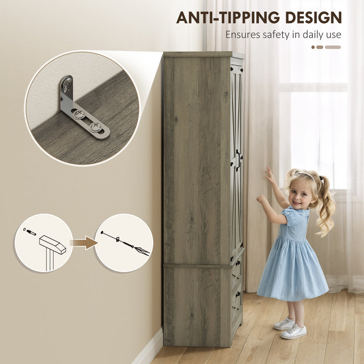 HOMCOM Farmhouse Kitchen Pantry Storage Cabinet, 64" Freestanding Kitchen Pantry Cabinet with Drawers, Distressed White