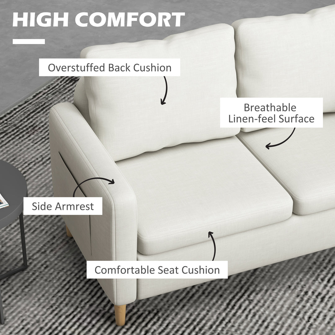 HOMCOM 56" 2 Seat Sofa, Modern Love Seats Furniture, Upholstered 2 Seater Couch with Side Pockets, Solid Steel Frame, White