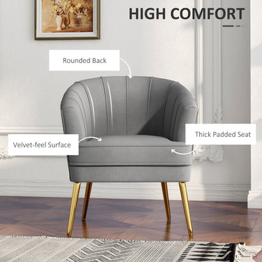 HOMCOM Fabric Armchair, Modern Accent Chair with Gold Metal Legs for Living Room, Bedroom, Home Office, Grey