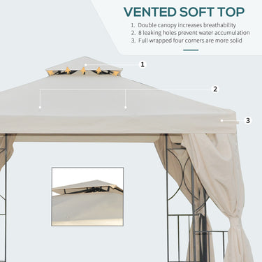Outsunny 10' x 10' Patio Gazebo Outdoor, Canopy Shelter with Double-tier Roof, Pavilion Sidewalls for Garden Events, Cream White