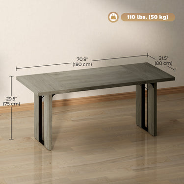 HOMCOM Industrial Kitchen Table for 8, 71" Rectangular Dining Table with Thick Tabletop for Dining Room, Grey Wood Finish