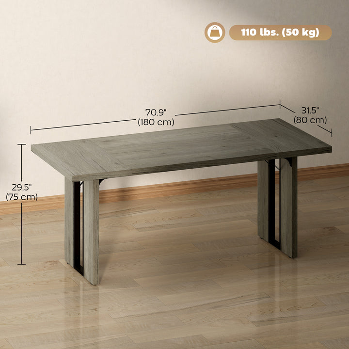 HOMCOM Industrial Kitchen Table for 8, 71" Rectangular Dining Table with Thick Tabletop for Dining Room, Grey Wood Finish