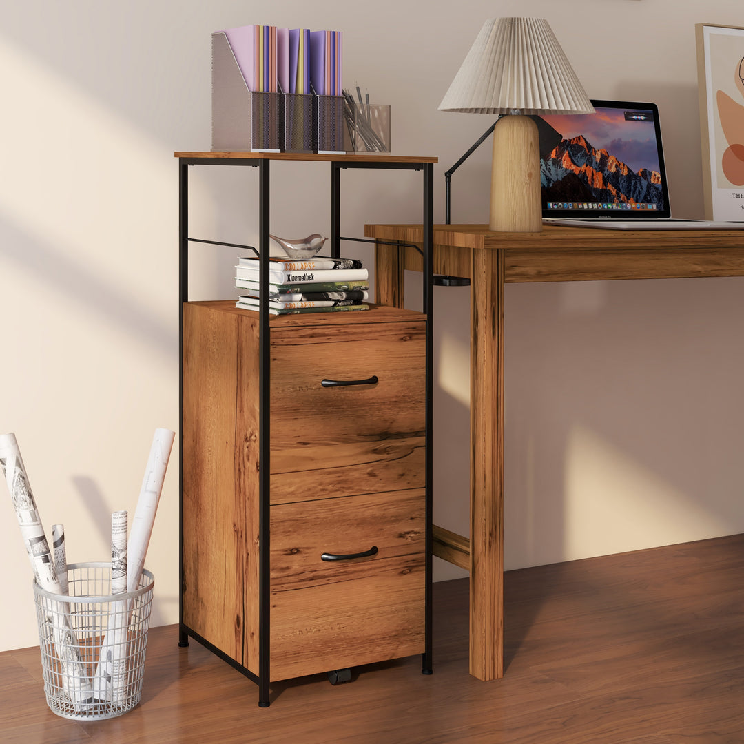 Vinsetto Vertical Filing Cabinet, Tall File Cabinet with 2 Drawers, Hanging Bars for Letter and A4 Size, Rustic Brown