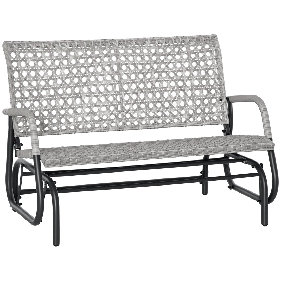 Outsunny 2 Seater Wicker Outdoor Glider Bench, Patio Swing Garden Bench, Garden Loveseat Rocking Chair, w/ Extra Wide Seat, Curved Backrest for Backyard, Poolside, Lawn, Mixed Grey