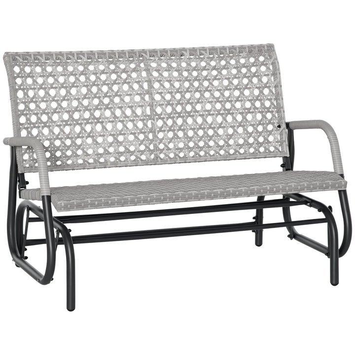Outsunny 2 Seater Wicker Outdoor Glider Bench, Patio Swing Garden Bench, Garden Loveseat Rocking Chair, w/ Extra Wide Seat, Curved Backrest for Backyard, Poolside, Lawn, Mixed Grey