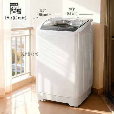 HOMCOM Compact Washer, Portable Washing Machine, Full Automatic Washer with 8 Programs and 6 Water Levels, White