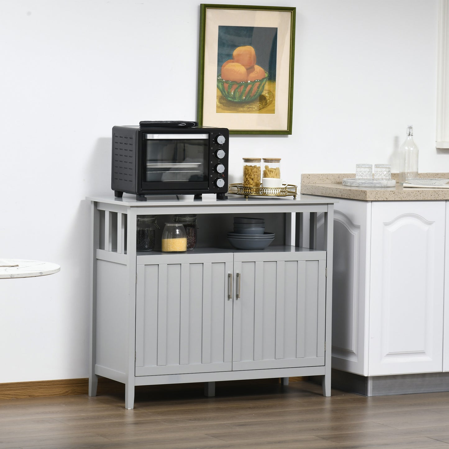 HOMCOM Sideboard Buffet Server Storage Cabinet Console Table with 2 Doors and Adjustable Shelves for Kitchen & Dining Room, White