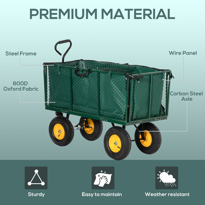 Outsunny 342L Utility Wagon Cart with Removable Mesh Sides to Convert into Flatbed for Beach Lawn Yard