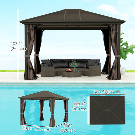 Outsunny 10' x 12' Deluxe Hardtop Gazebo Aluminum Frame Patio Gazebo Garden Sun Shelter Outdoor Pavilion, Coffee