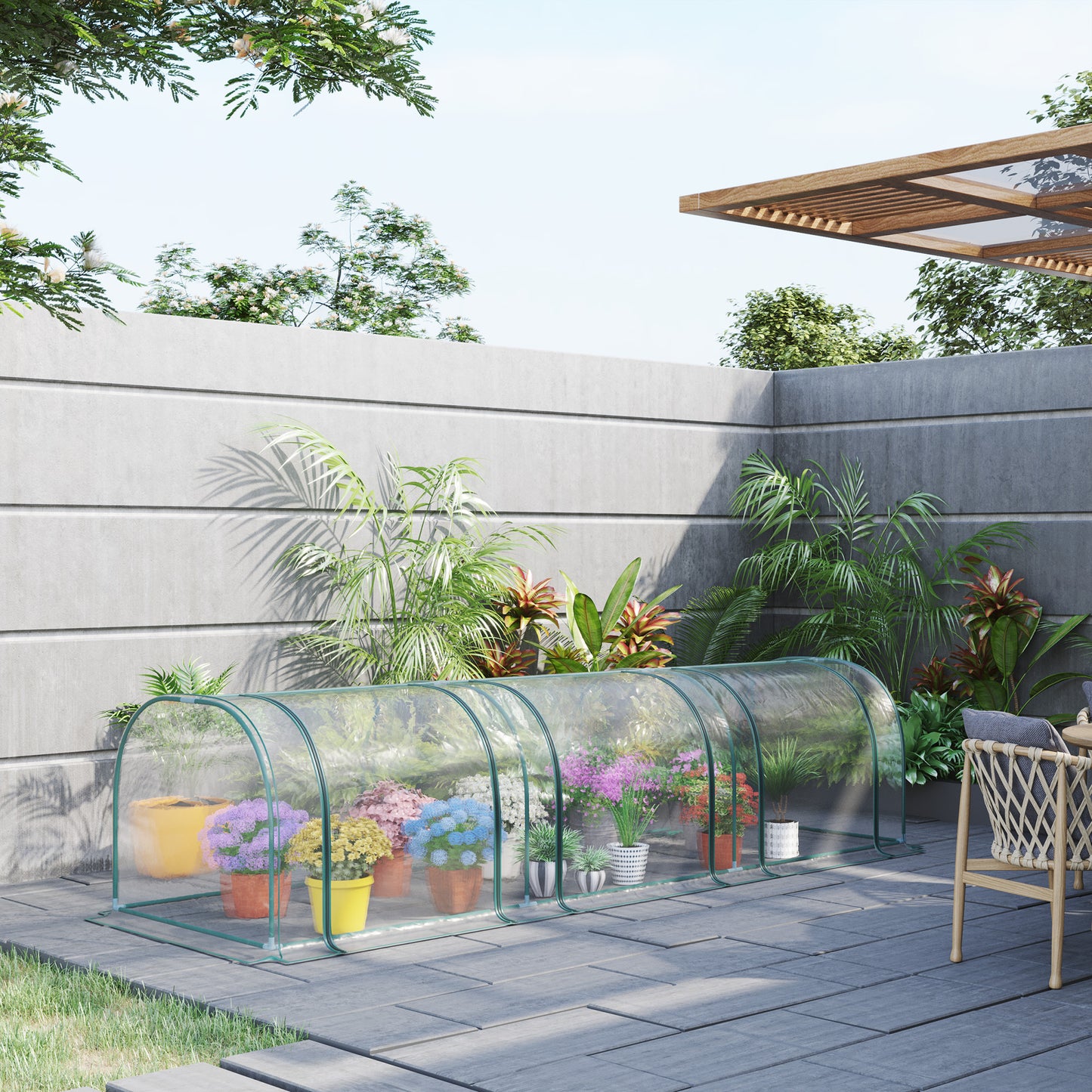 Outsunny 138"x39"x32" Transparent PVC Mini Tunnel Greenhouse Garden Green Grow Shed Portable Plant Flower Warm House Steel Frame Zipped Doors
