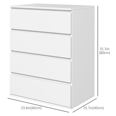 HOMCOM 4 Drawer Cabinet, High Gloss Drawer Chest for Bedroom, Chest of Drawers with Metal Runners and Groove Handles, White