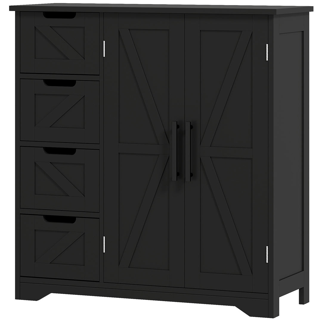 HOMCOM Bathroom Floor Cabinet, Farmhouse Bathroom Storage Cabinet with Adjustable Shelf, Black