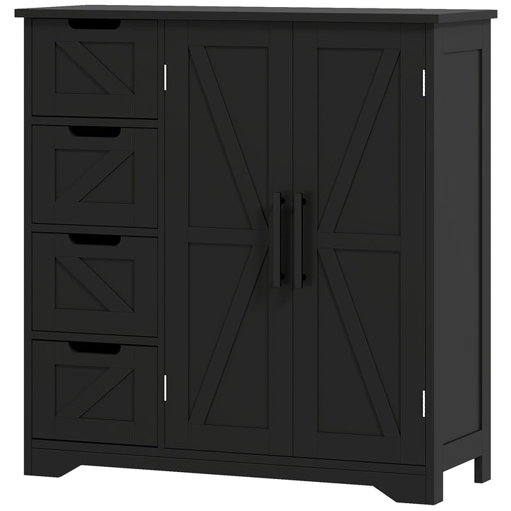 HOMCOM Bathroom Floor Cabinet, Farmhouse Bathroom Storage Cabinet with Adjustable Shelf, Black
