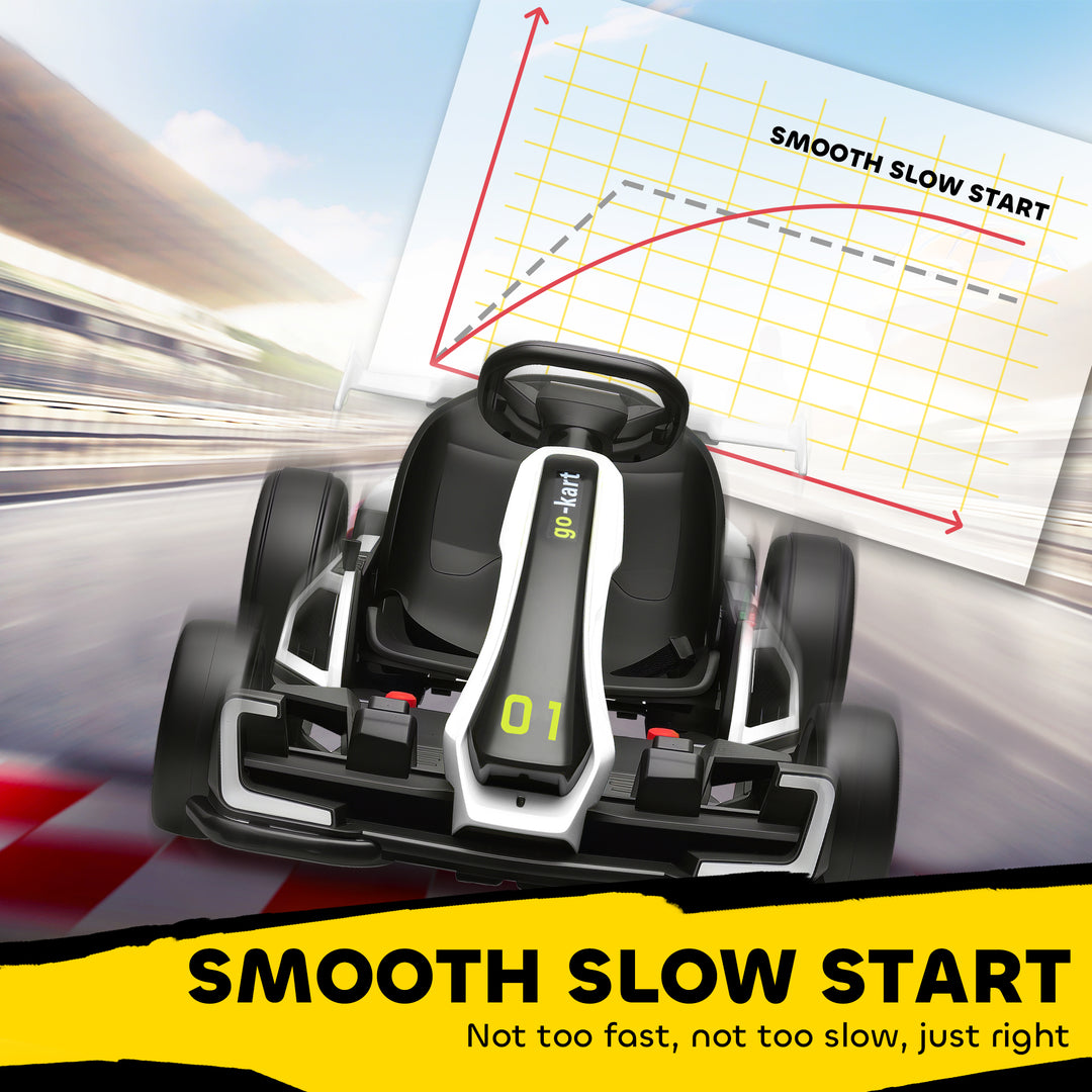 Aosom 24V Electric Go Kart, Battery Powered Kids Drift Kart with Adjustable Seat, Seat Belt, Horn, Music, Light, White