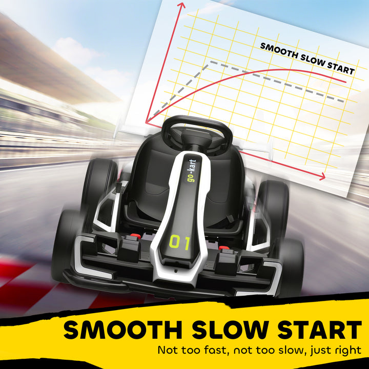 Aosom 24V Electric Go Kart, Battery Powered Kids Drift Kart with Adjustable Seat, Seat Belt, Horn, Music, Light, White