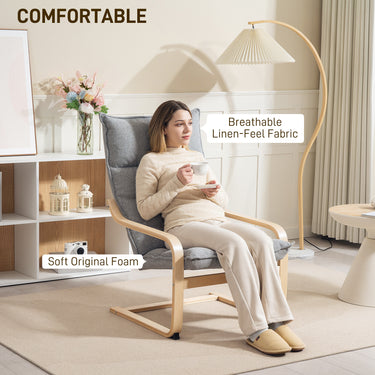 HOMCOM Modern Armchair, Upholstered Accent Chair with Curved Leg and Arm, Leisure Lounge Chair for Living Room, Light Grey