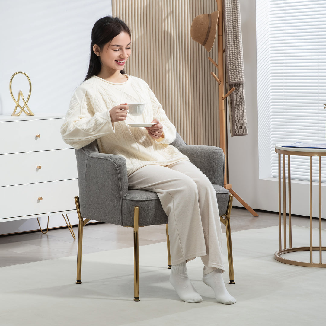 HOMCOM Fabric Armchair, Modern Accent Chair with Metal Legs for Living Room, Bedroom, Home Office, Cream White