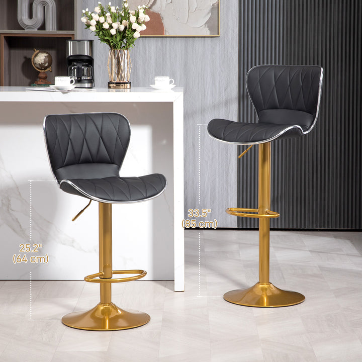 HOMCOM Counter Height Bar Stools Set of 2, Adjustable Height Bar Chairs with Swivel Seat, PU Leather Upholstery