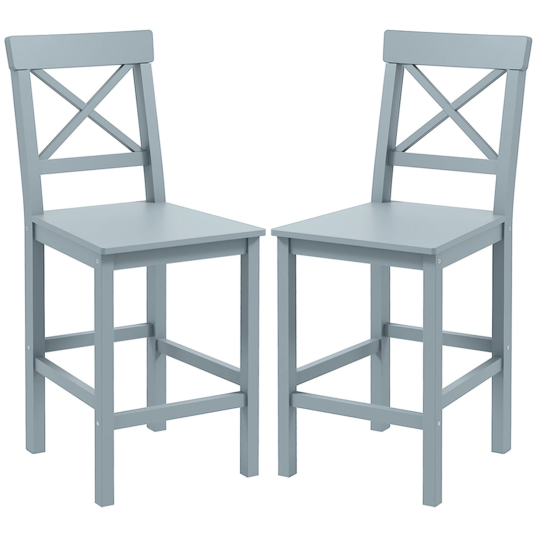 HOMCOM Counter Height Stools Set of 2, Farmhouse Bar Stools with Backs, Solid Wood Counter Stools for Kitchen Island